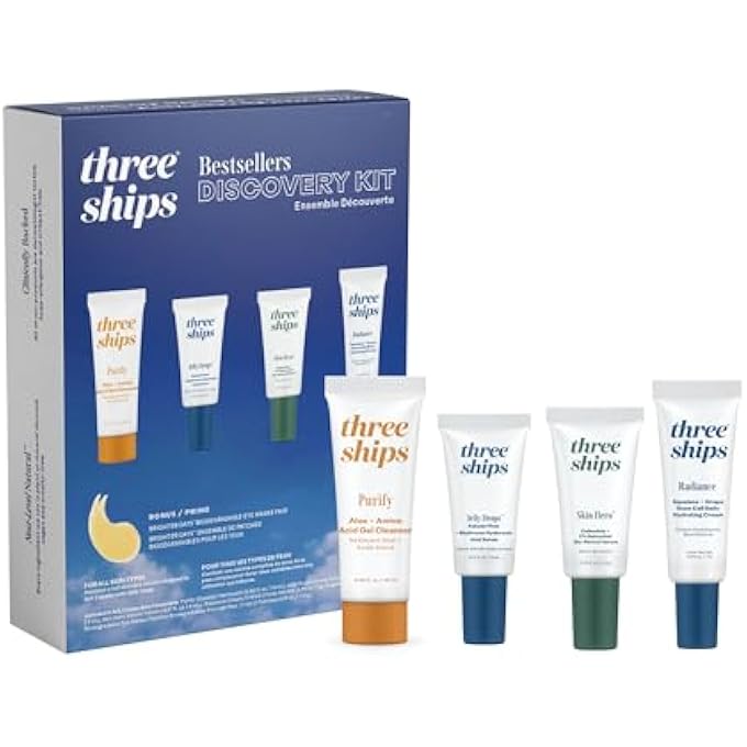 Three Ships - DISCOVERY BEAUTY SKINCARE KIT | PURIFY GEL CLEANSER (10ML), JELLY DROPS SERUM (5ML), SKIN HERO SERUM (5ML), RADIANCE HYDRATING CREAM (7G) - Image 1
